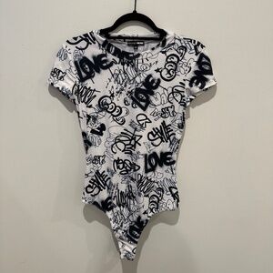 Fashion Nova Black Graffiti Short Sleeve Bodysuit